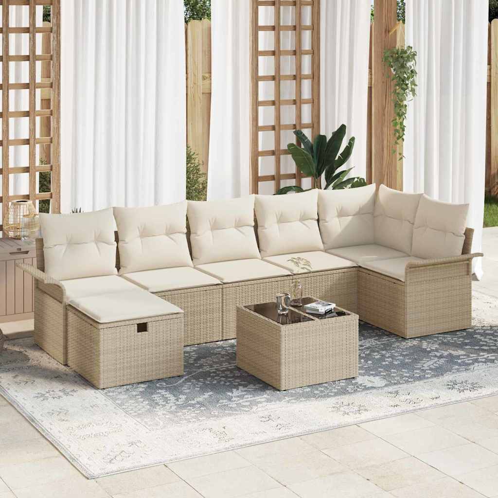 vidaXL Tuinbank Set met kussen met opslag 7 pcs Zwart Poly rattan