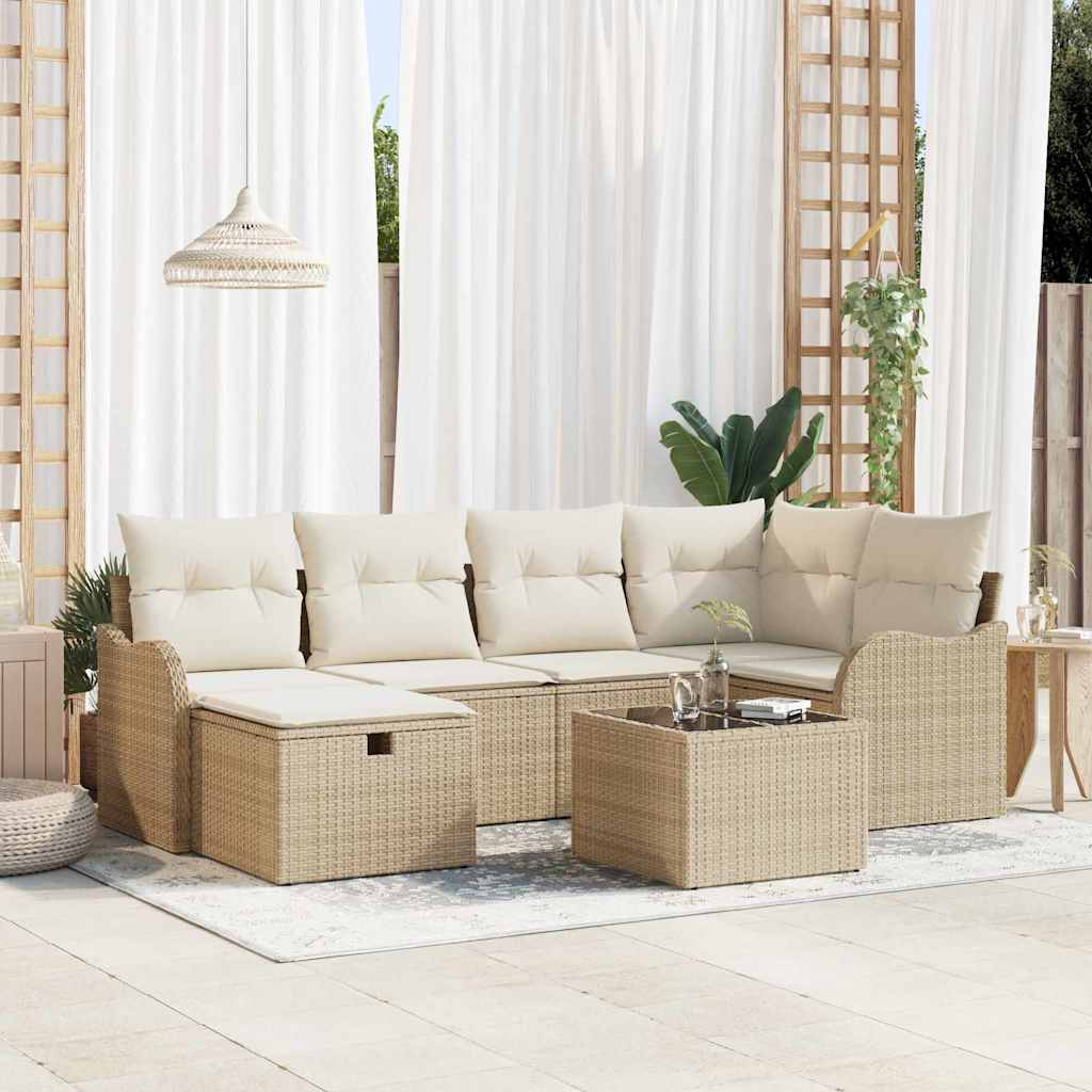 vidaXL Tuinbank Set met kussen met opslag 6 pcs Zwart Poly rattan