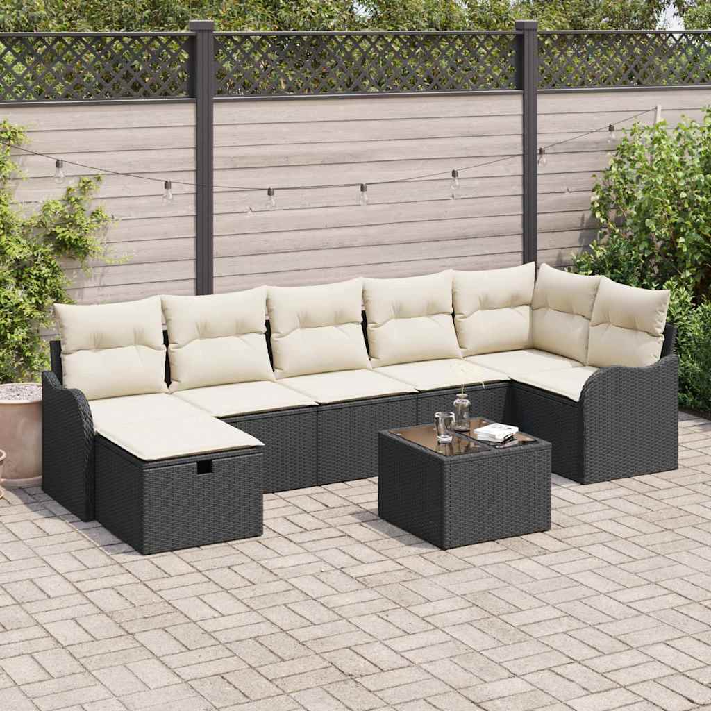 vidaXL Tuinbank Set met kussen met opslag 7 pcs Zwart Poly rattan