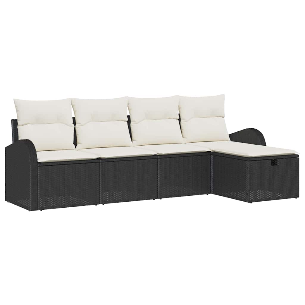 vidaXL Tuinbank Set met kussen met opslag 5 pcs Zwart Poly rattan