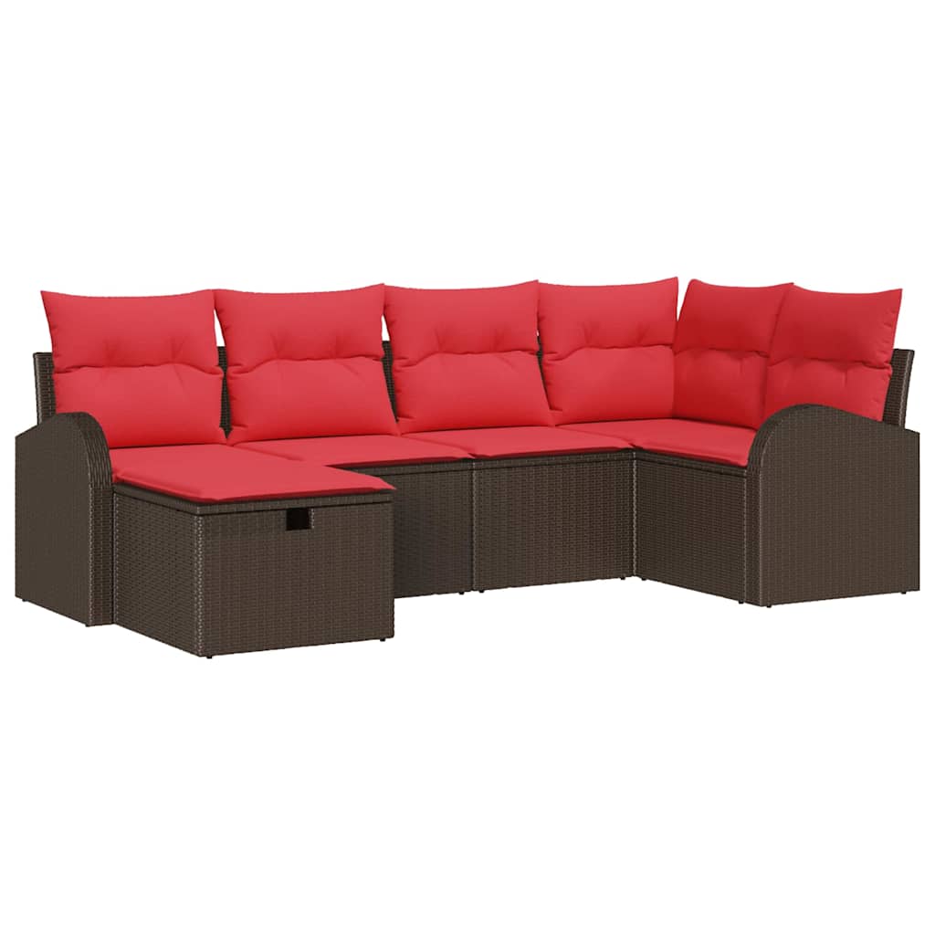 vidaXL Tuinbank Set met kussen met opslag 6 pcs Bruin poly rattan