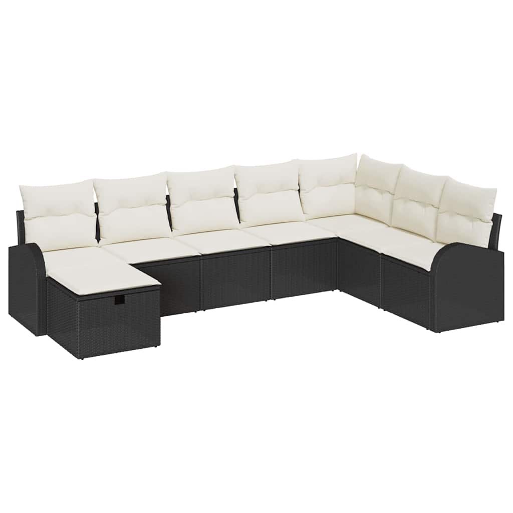 vidaXL Tuinbank Set met kussen met opslag 8 pcs Zwart Poly rattan