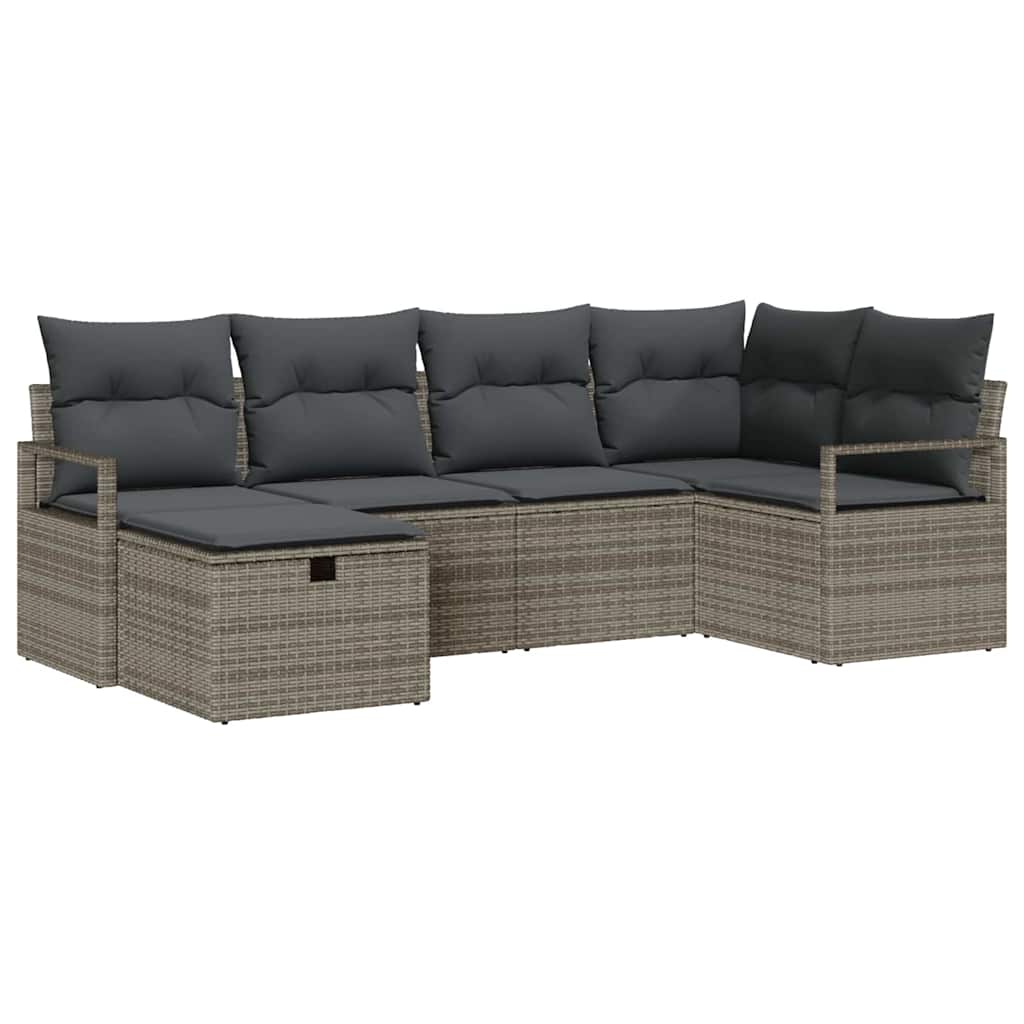vidaXL Tuinbank Set met kussen met opslag 6 pcs Zwart poly rattan
