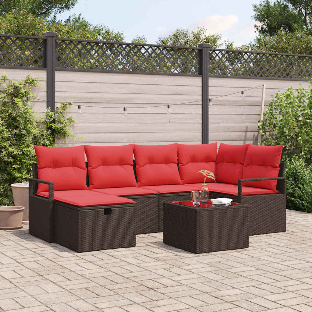 vidaXL Tuinbank Set met kussen met opslag 6 pcs Bruin poly rattan