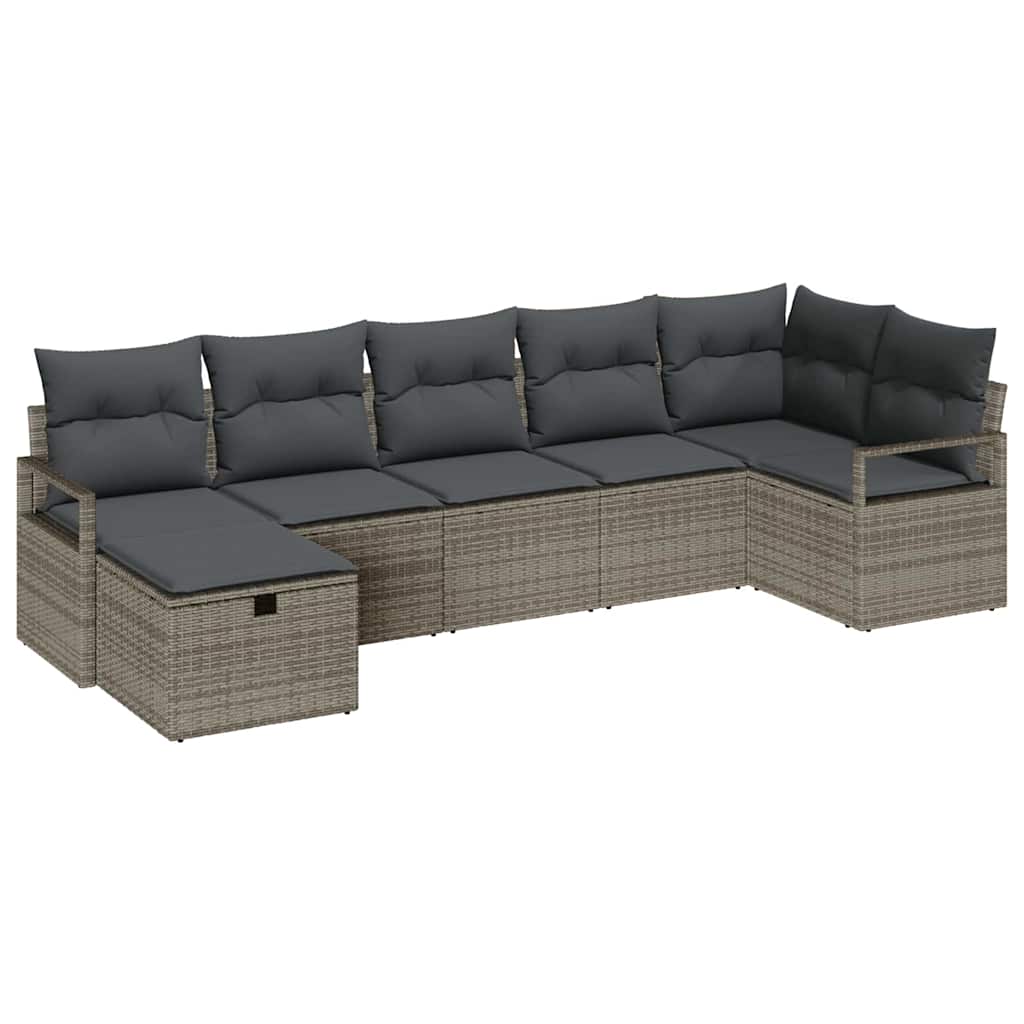 vidaXL Bankstel met kussen 7 pcs poly rattan