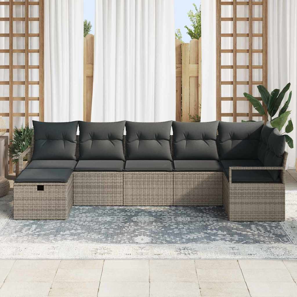 vidaXL Bankstel met kussen 7 pcs poly rattan