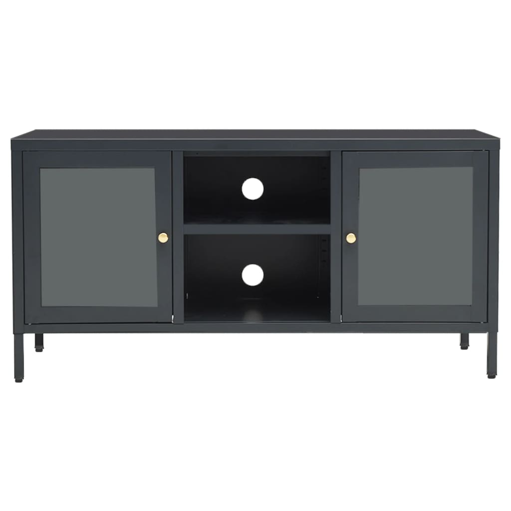 vidaXL TV Cabinet 105x35x52 cm Steel and Glass Black