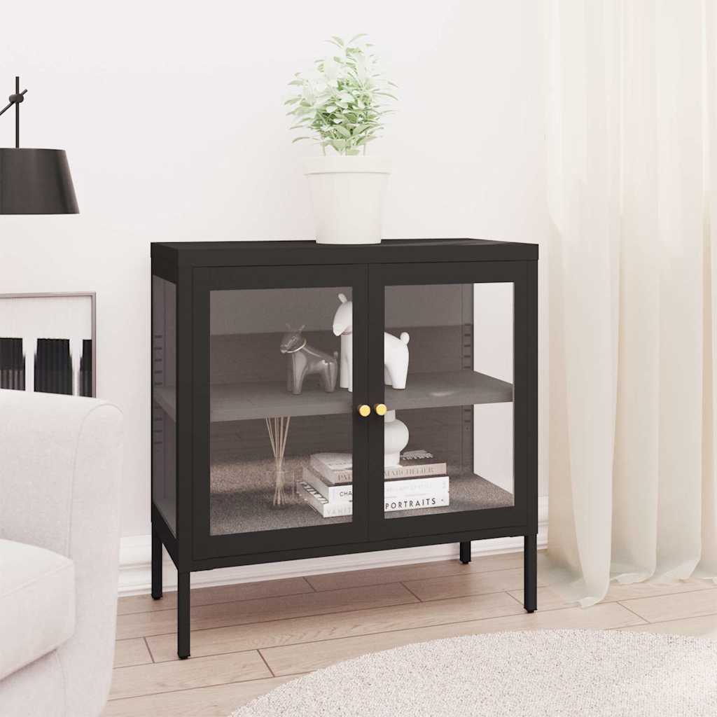 vidaXL Dressoir 70x35x70 cm staal en glas zwart