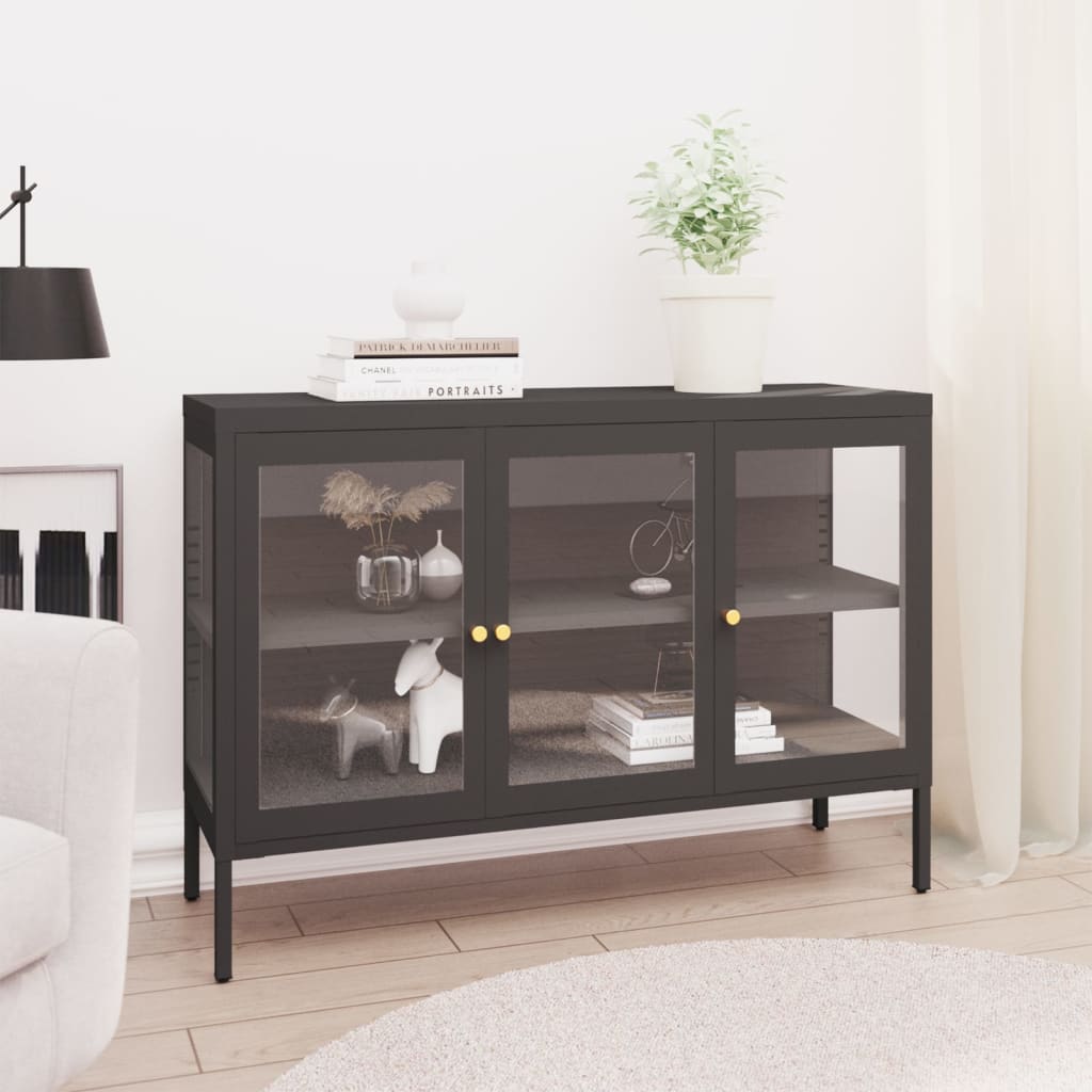 vidaXL Dressoir 105x35x70 cm staal en glas zwart
