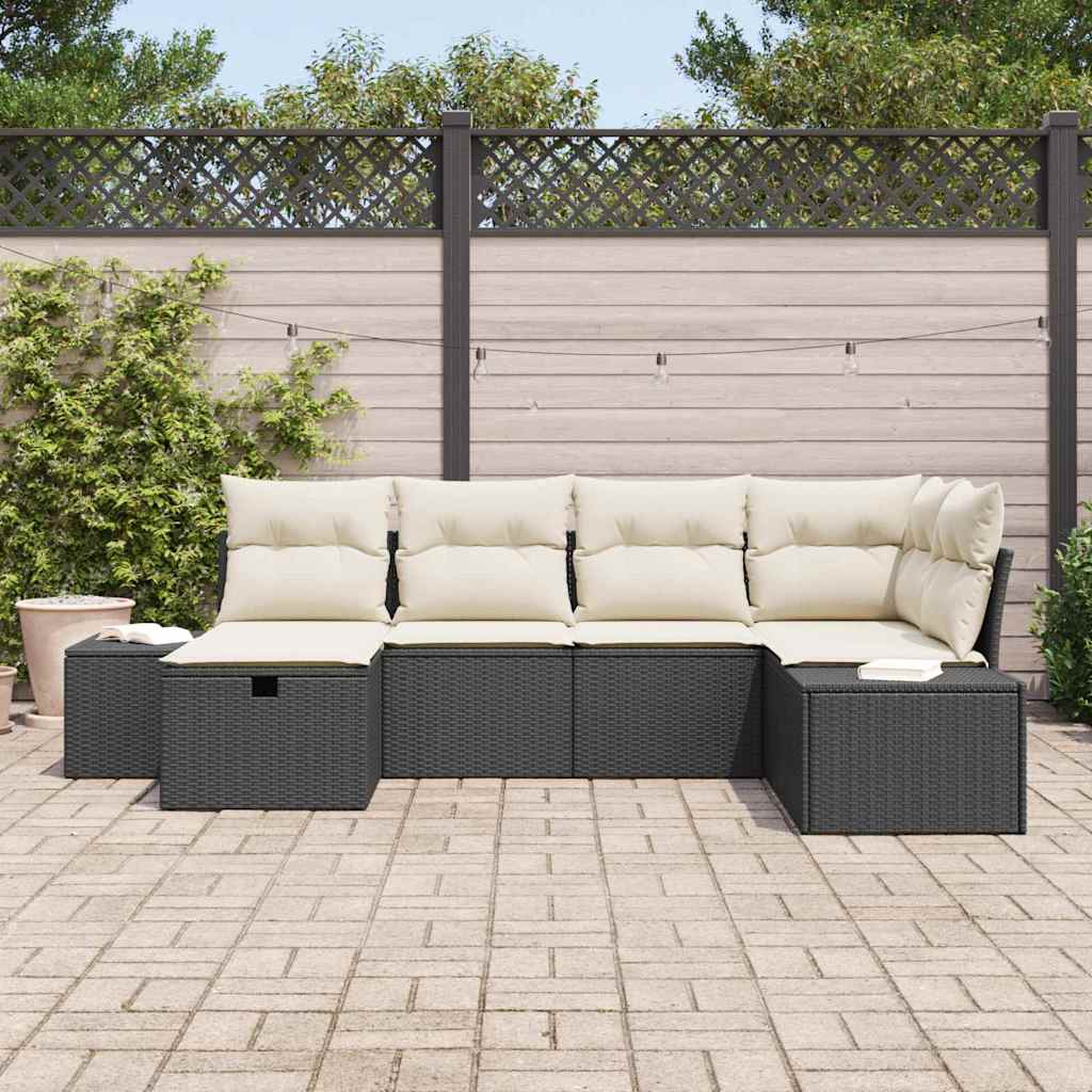 vidaXL Bankstel met kussen 7 pcs poly rattan