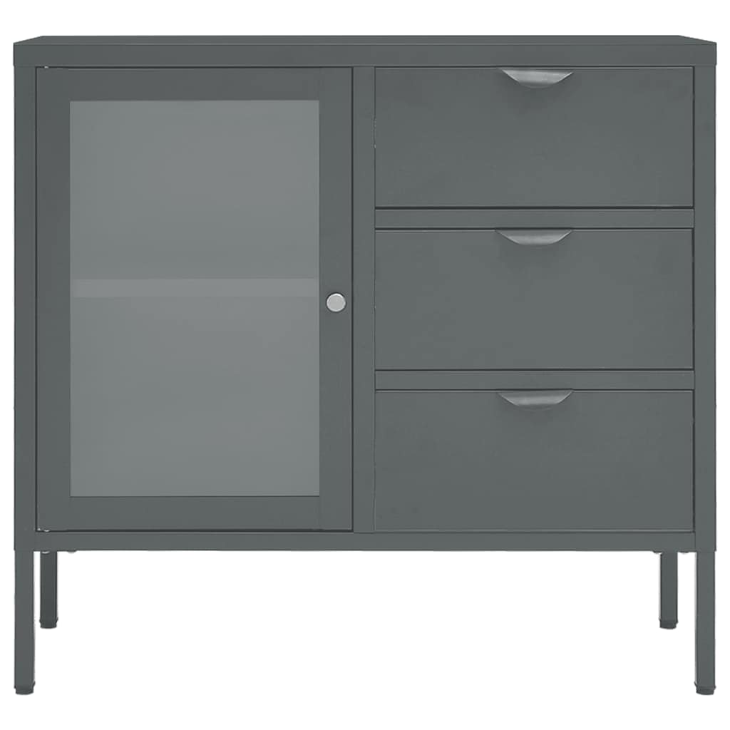 vidaXL Dressoir 75x35x70 cm staal en gehard glas zwart