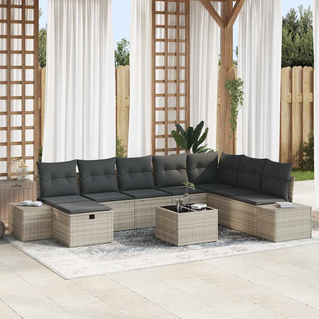 vidaXL Tuinbank Set met kussen 8 pcs Zwart Poly rattan