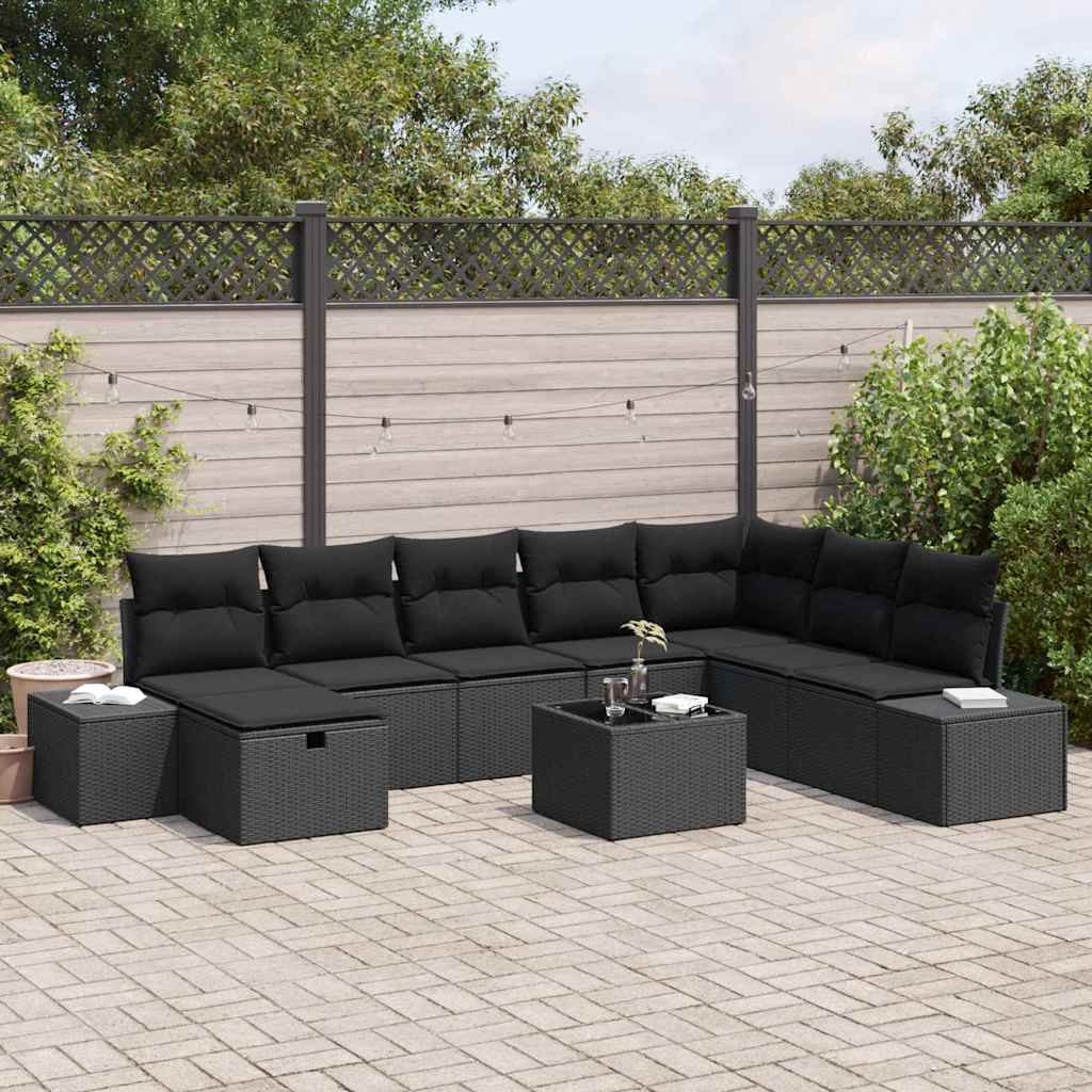 vidaXL Tuinbank Set met kussen 8 pcs Zwart Poly rattan