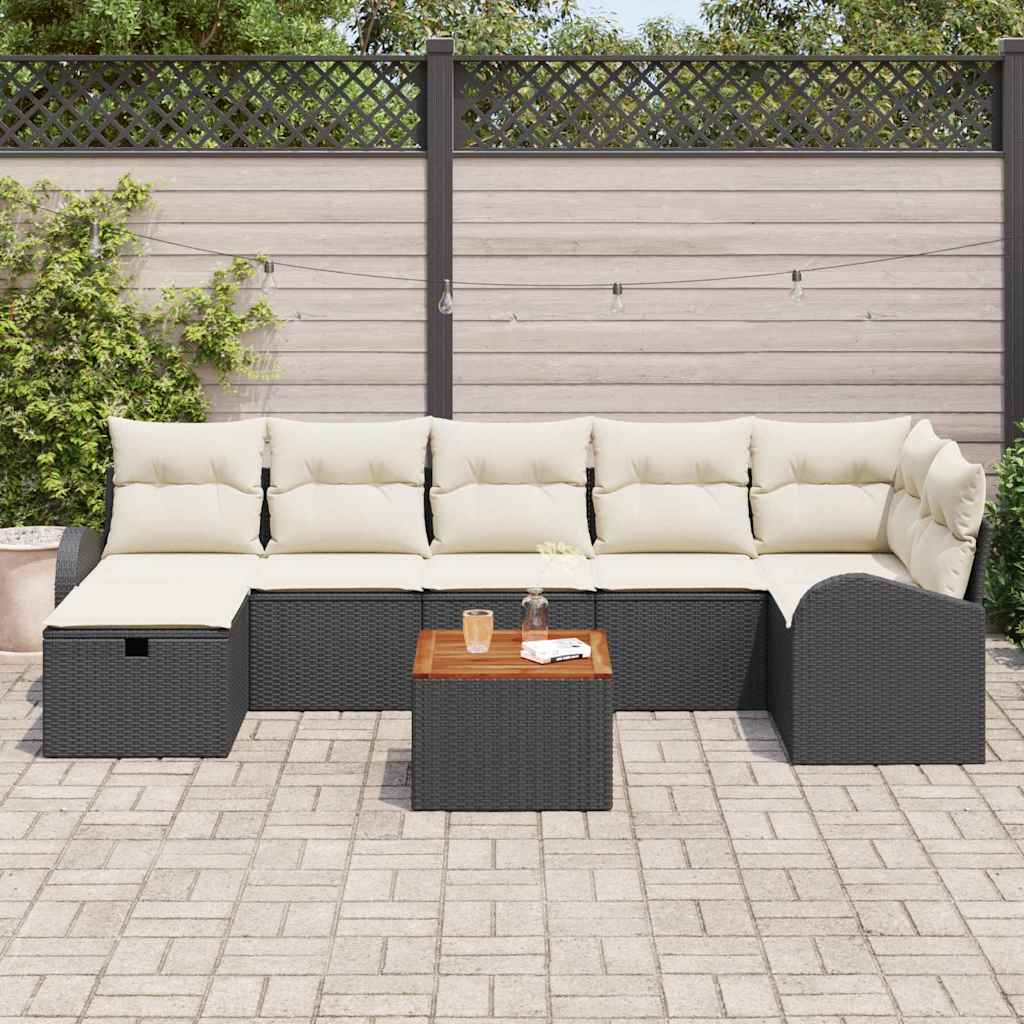 vidaXL Tuinbank Set met kussen met opslag 8 pcs Zwart Poly rattan