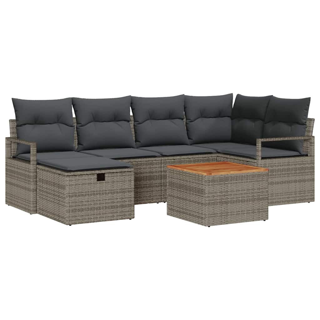 vidaXL Tuinbank Set met kussen met opslag 7 pcs Zwart Poly rattan