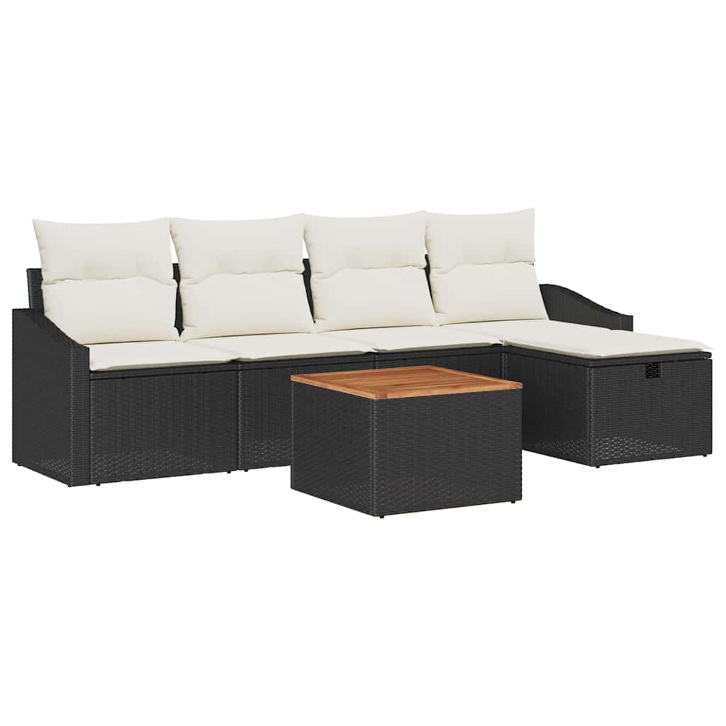 vidaXL Tuinbank Set met kussen met opslag 6 pcs Zwart Poly rattan