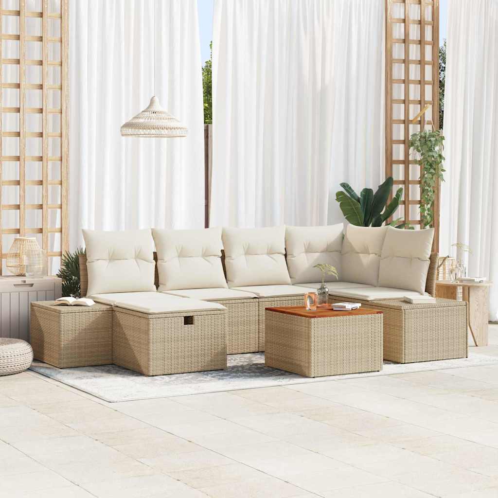 vidaXL Tuinbank Set met kussen met opslag 7 pcs Zwart Poly rattan