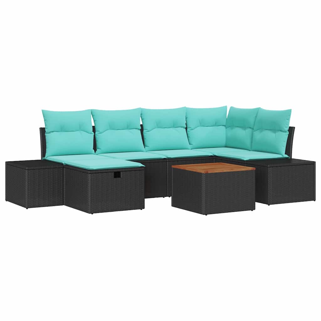 vidaXL Tuinbank Set 7 st Zwart Poly rattan