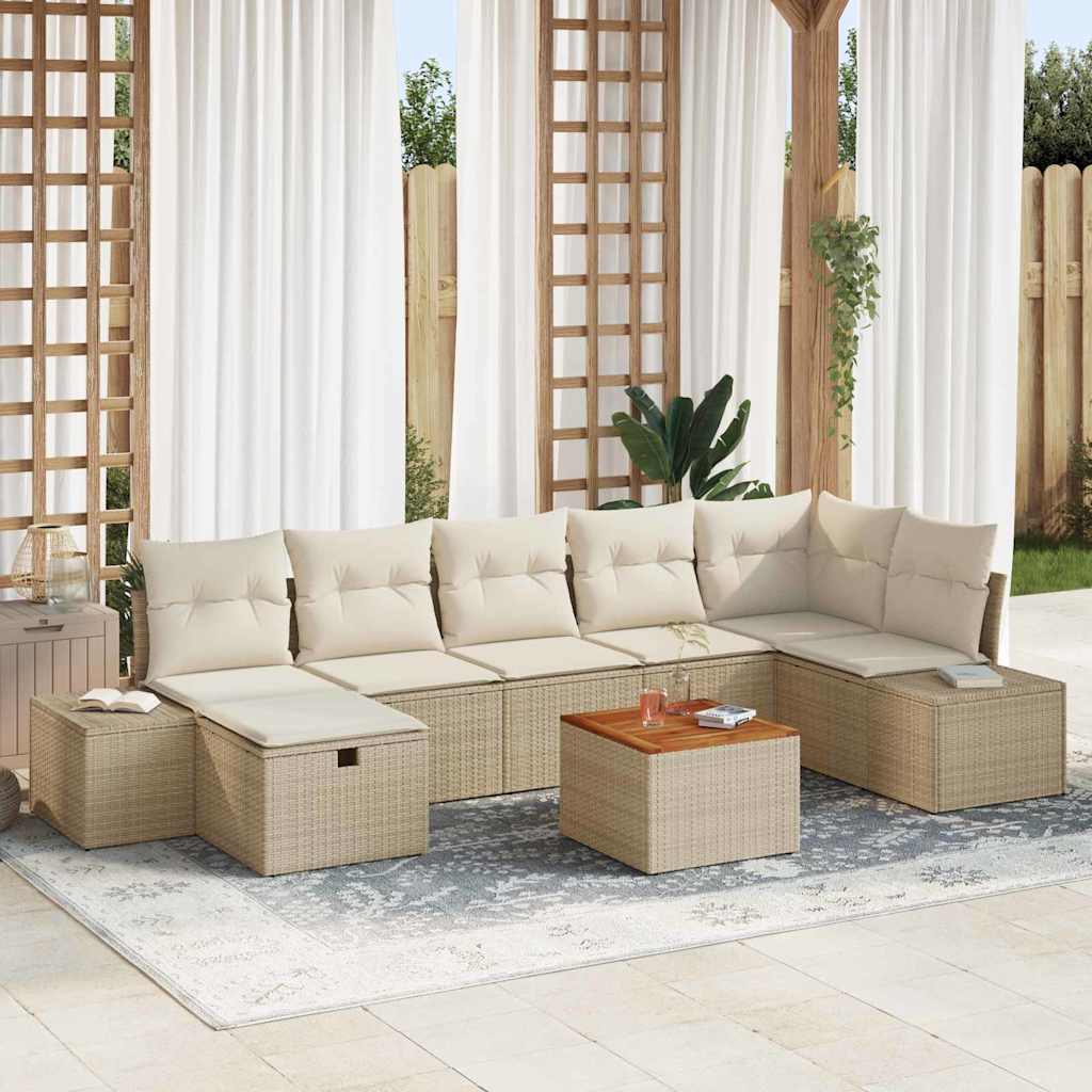 vidaXL Tuinbank Set met kussen met opslag 8 pcs Zwart Poly rattan