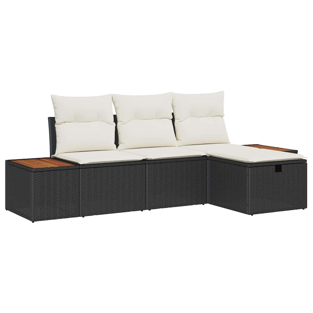vidaXL Tuinbank Set met kussen met opslag 4 pcs Zwart poly rattan