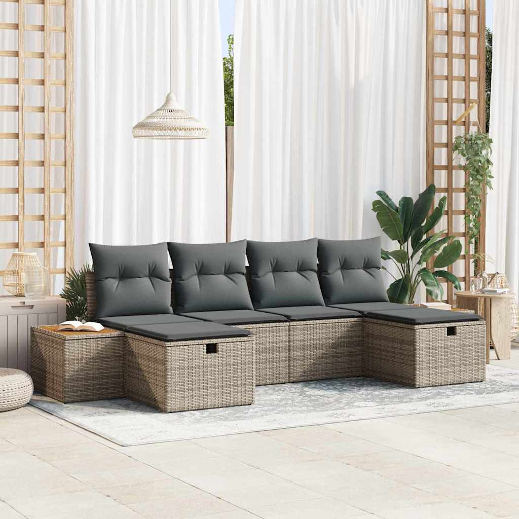 vidaXL Tuinbank Set met kussen 6 pcs Zwart 55 x 62 x 69 cm Poly rattan