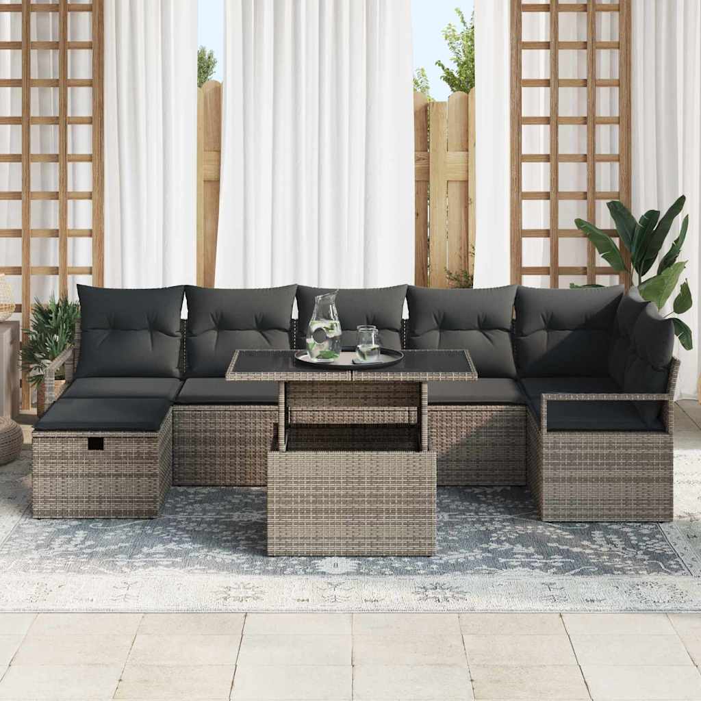 vidaXL Tuinbank Set met kussen met opslag 8 pcs Zwart Poly rattan