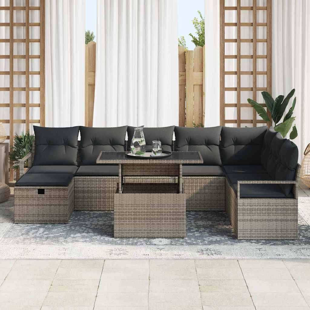 vidaXL Tuinbank Set met kussen met opslag 9 pcs Zwart Poly rattan