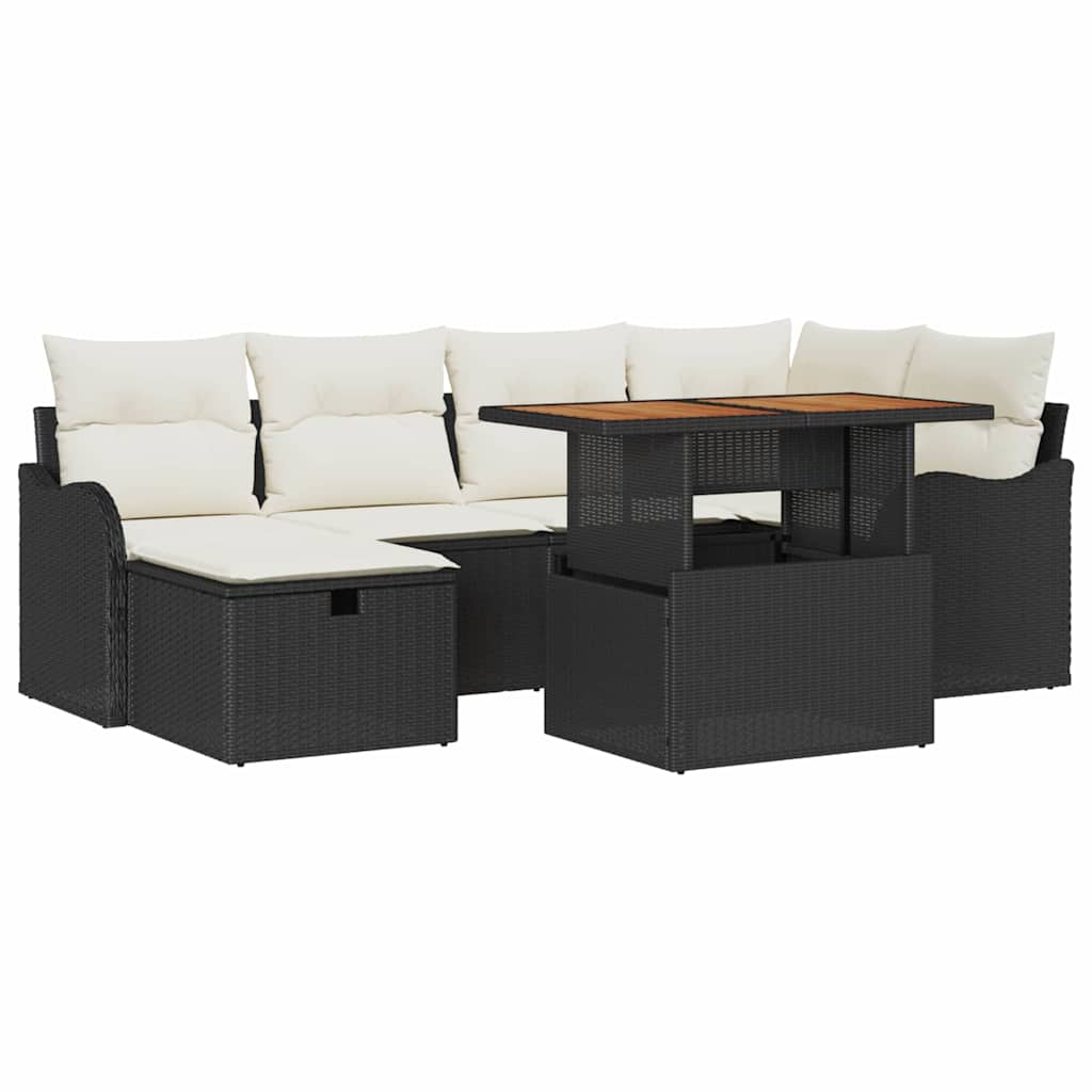 vidaXL Garden Lounge Set 7 pcs Black Poly Rattan