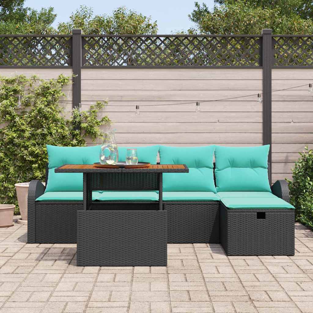 vidaXL Tuinbank Set 6 pcs Zwart poly rattan
