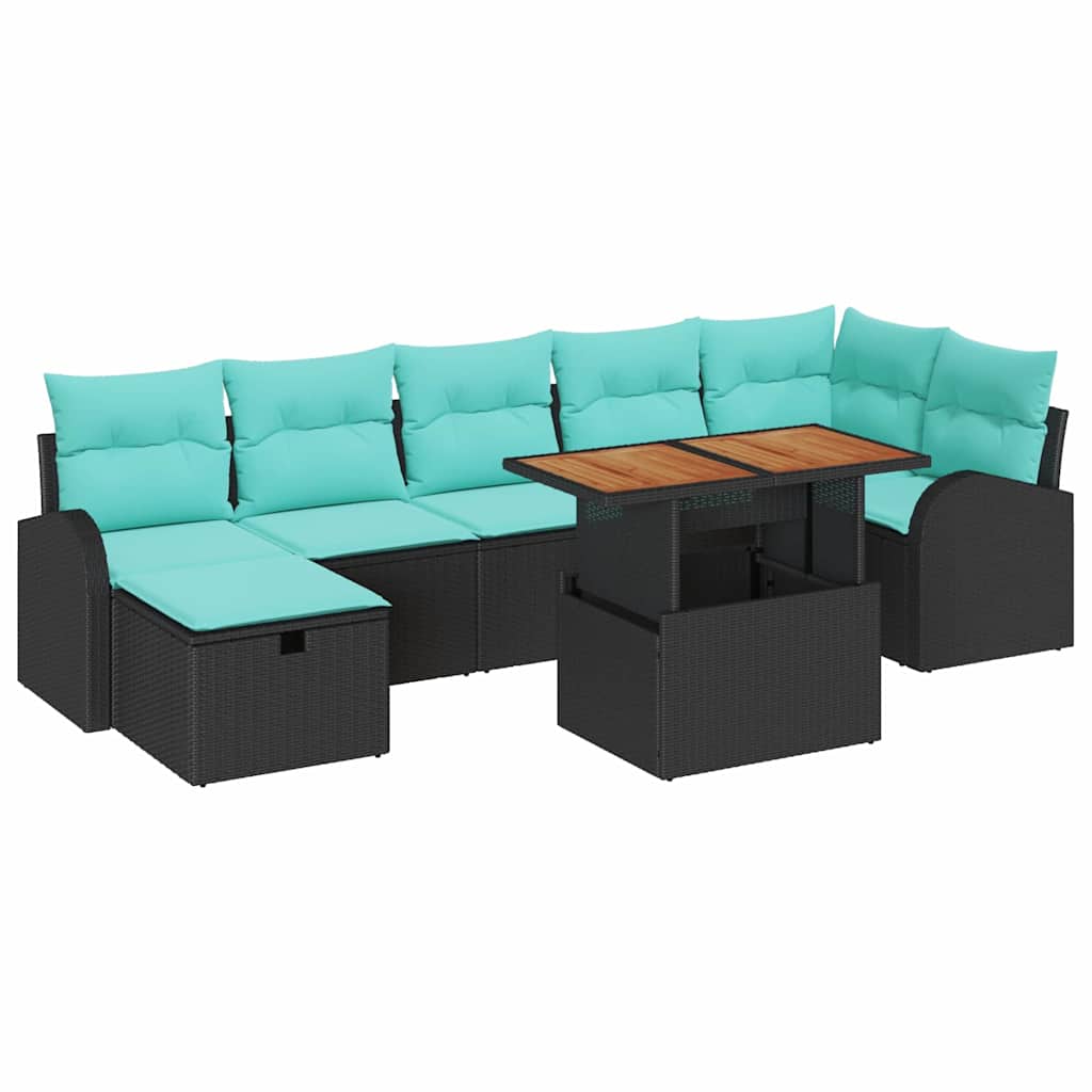 vidaXL Tuinbank Set 8 pcs Zwart poly rattan
