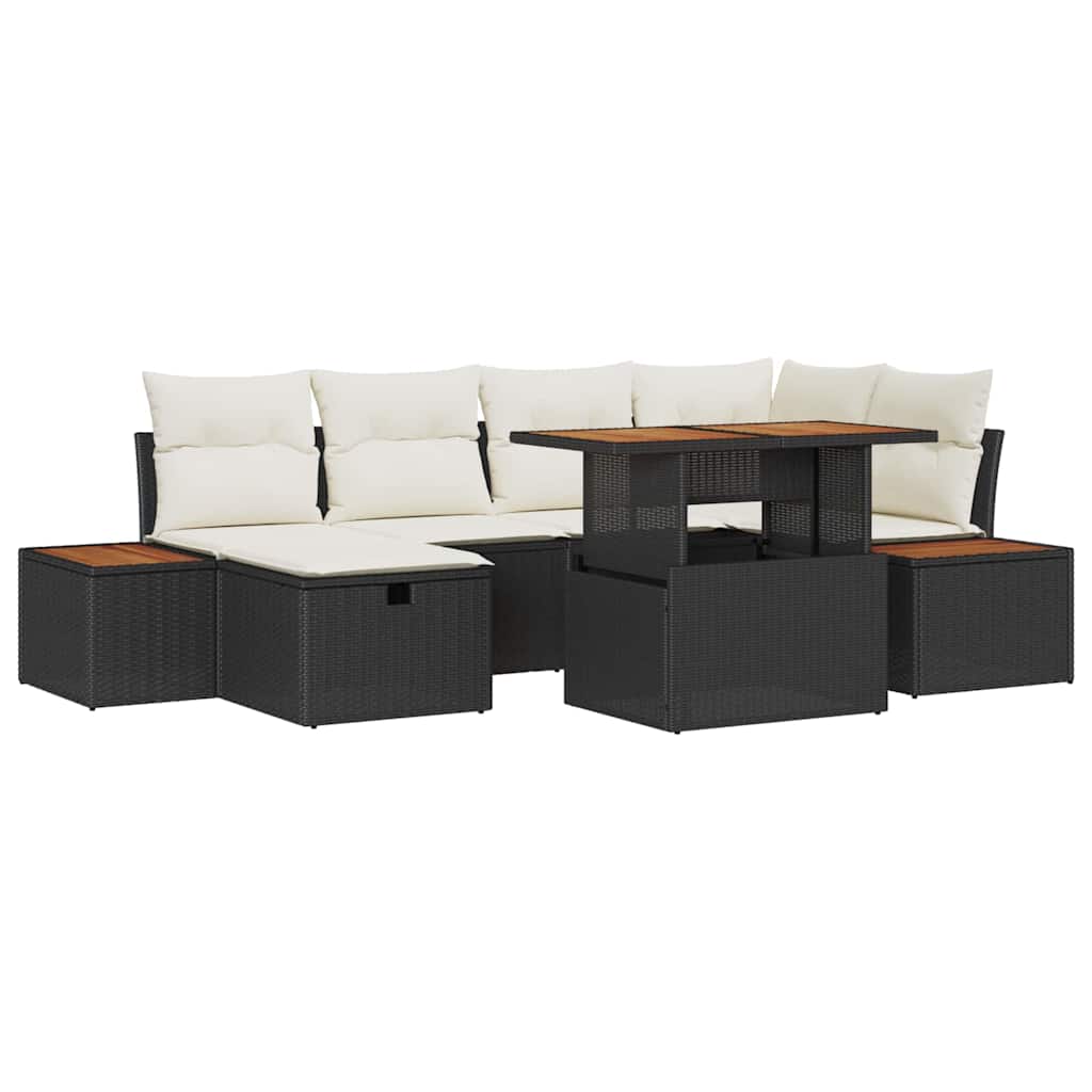 vidaXL Tuinbank Set 7 pcs Zwart poly rattan