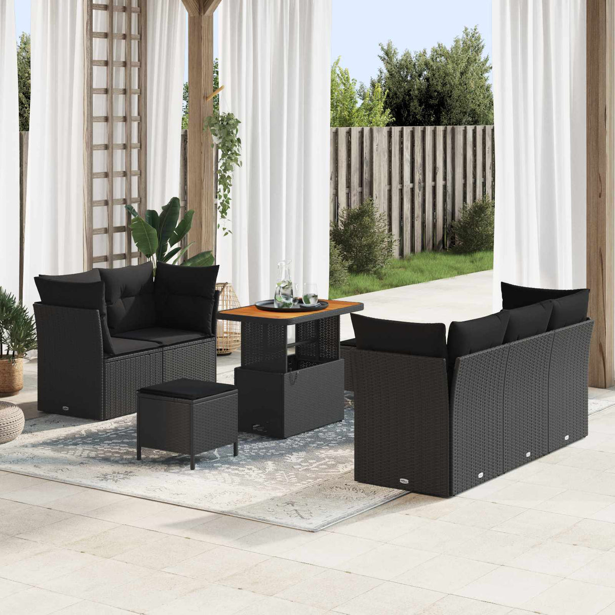 vidaXL Tuinbank Set 8 pcs Zwart poly rattan