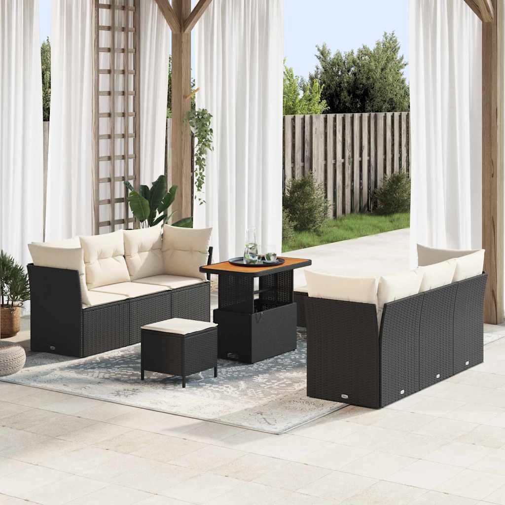 vidaXL Garden Sofa Set 9 pcs Black poly rattan