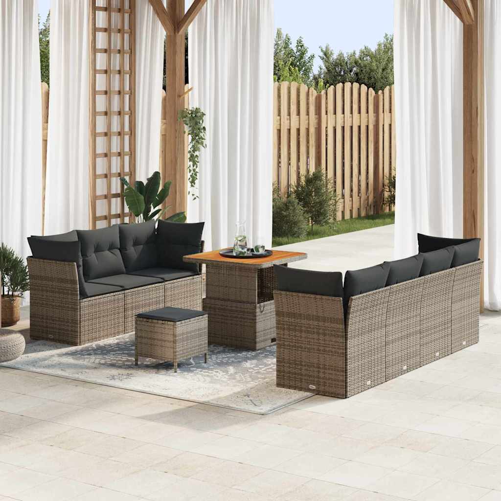 vidaXL Tuinbank Set 10 pcs Zwart poly rattan