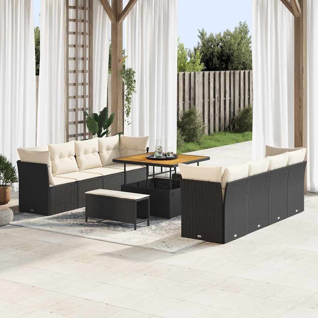 vidaXL Tuinbank Set 11 pcs Zwart poly rattan