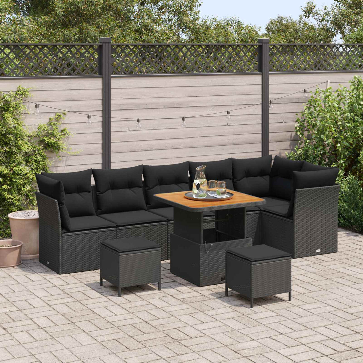 vidaXL Garden Sofa Set 9 pcs Black poly rattan