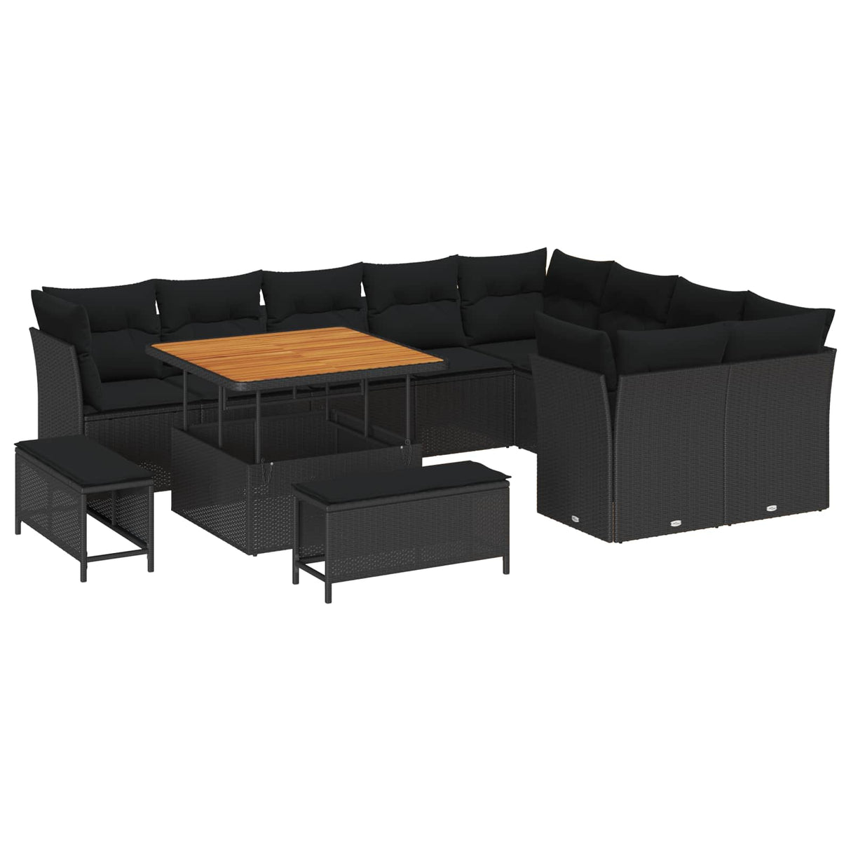 vidaXL Tuinbank Set 12 pcs Zwart poly rattan