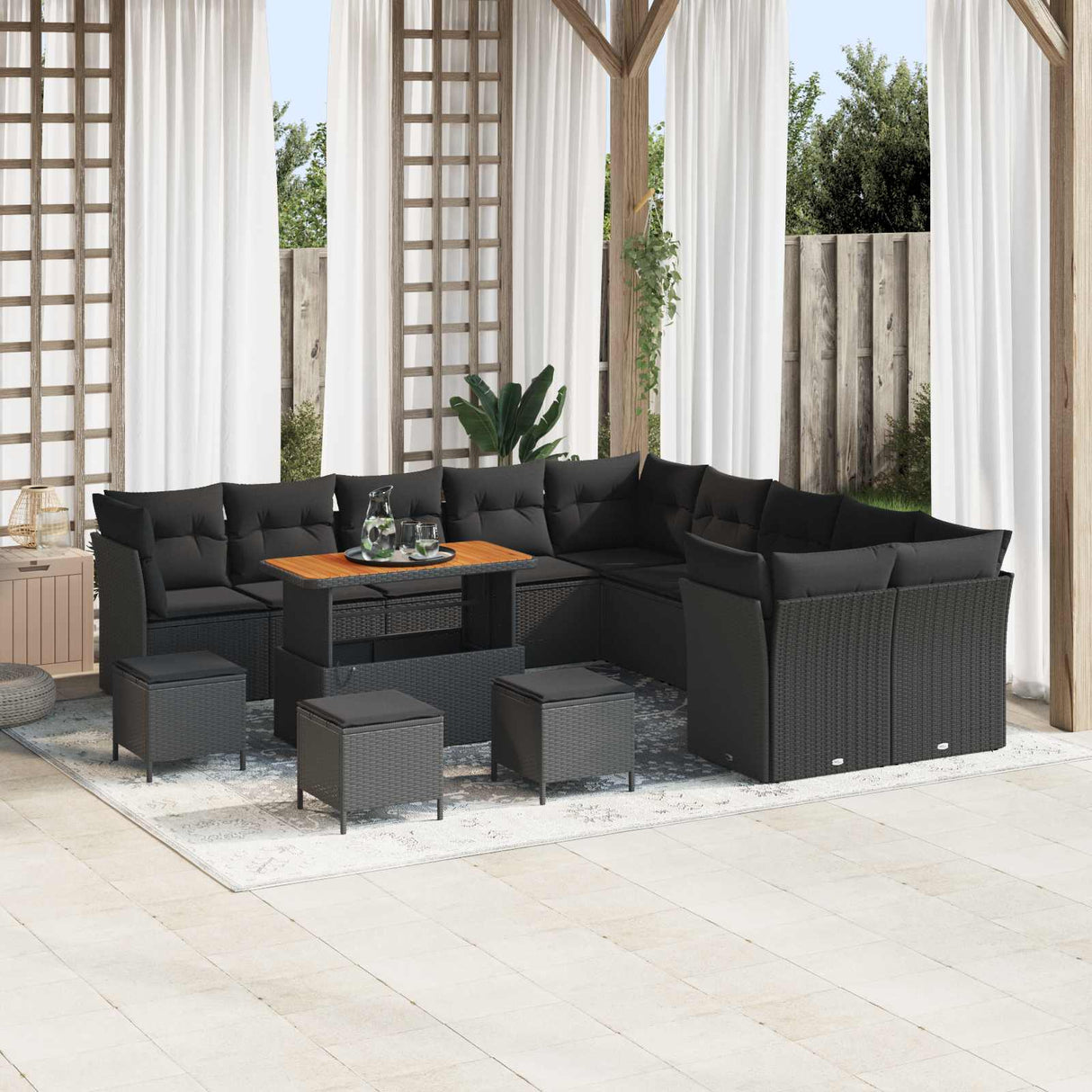 vidaXL Tuinbank Set 13 pcs Zwart poly rattan