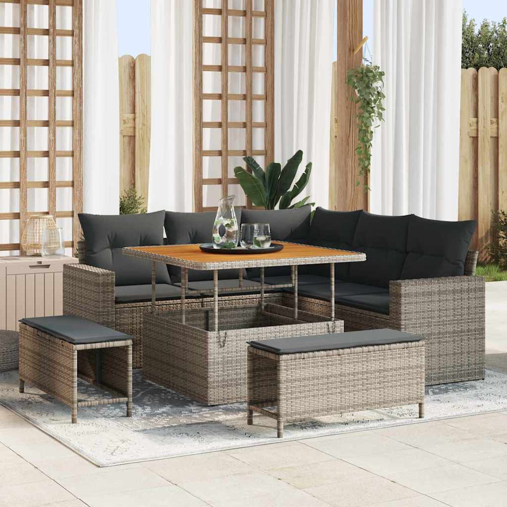vidaXL Tuinbank Set 8 pcs Zwart poly rattan