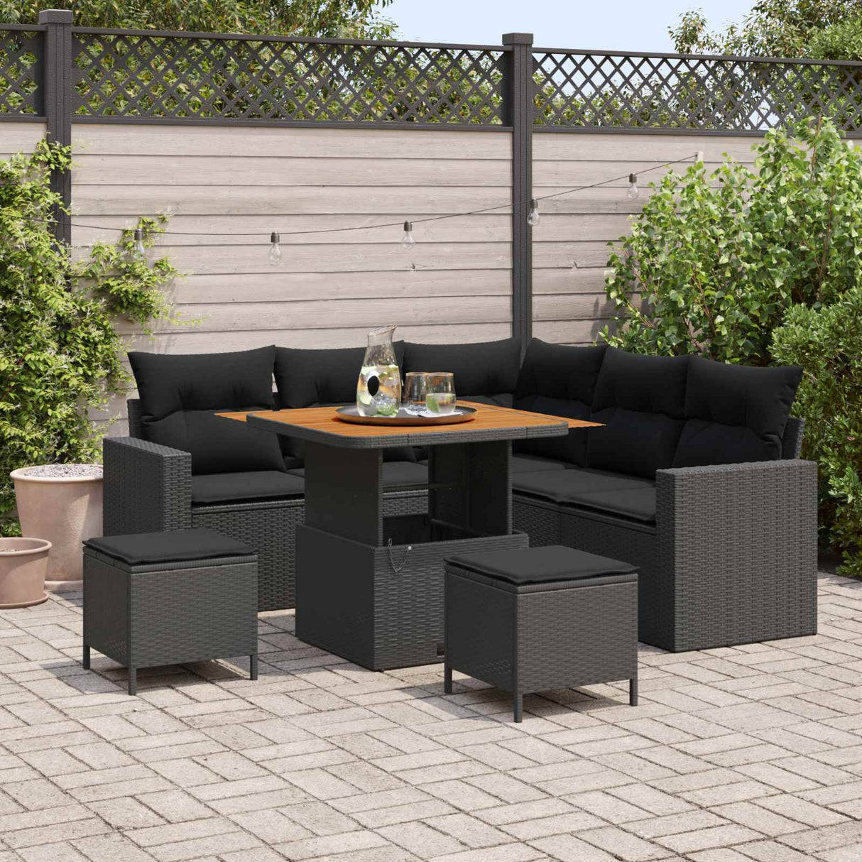 vidaXL Tuinbank Set 8 pcs Zwart poly rattan