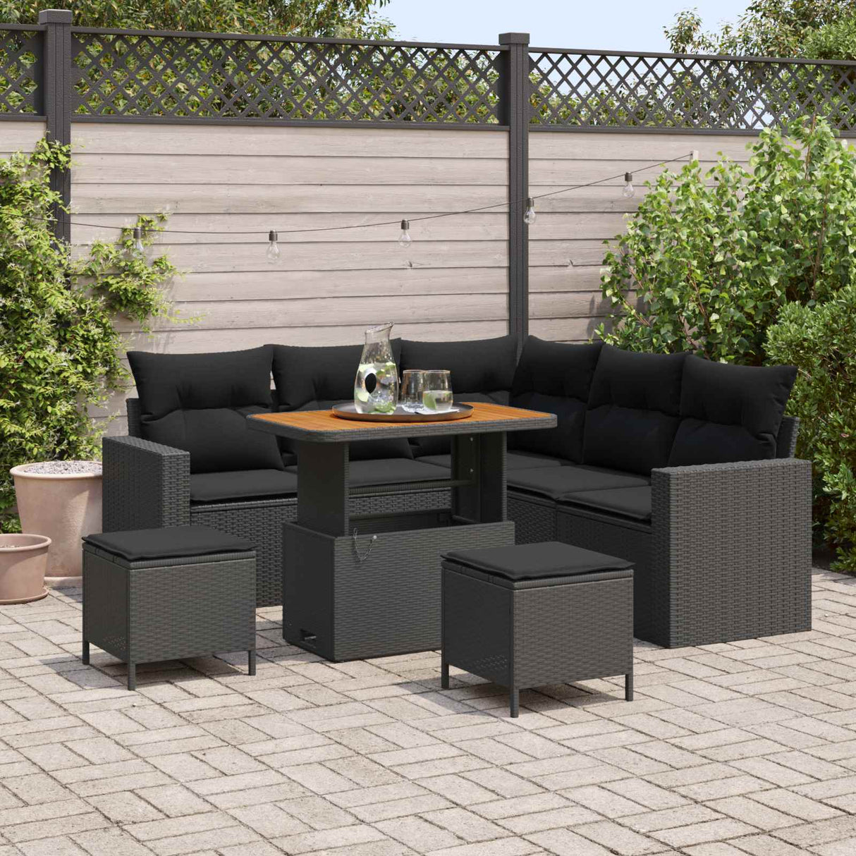 vidaXL Tuinbank Set 8 pcs Zwart poly rattan