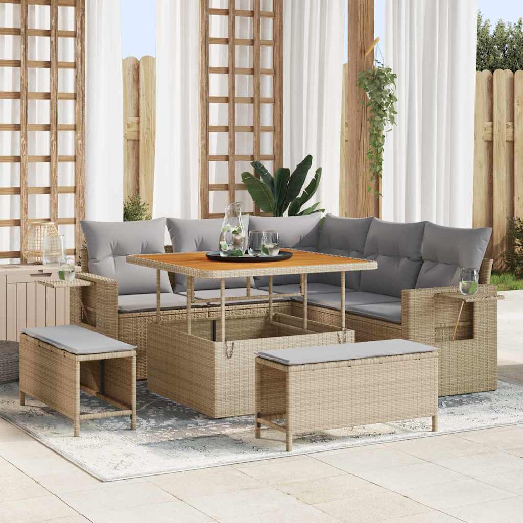 vidaXL Garden Sofa Set with cushions 8 pcs Black poly rattan