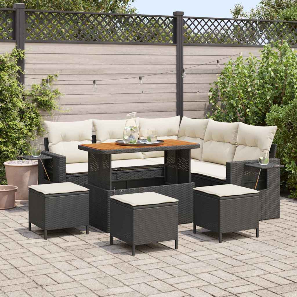 vidaXL Garden Sofa Set with cushions 8 pcs Black poly rattan