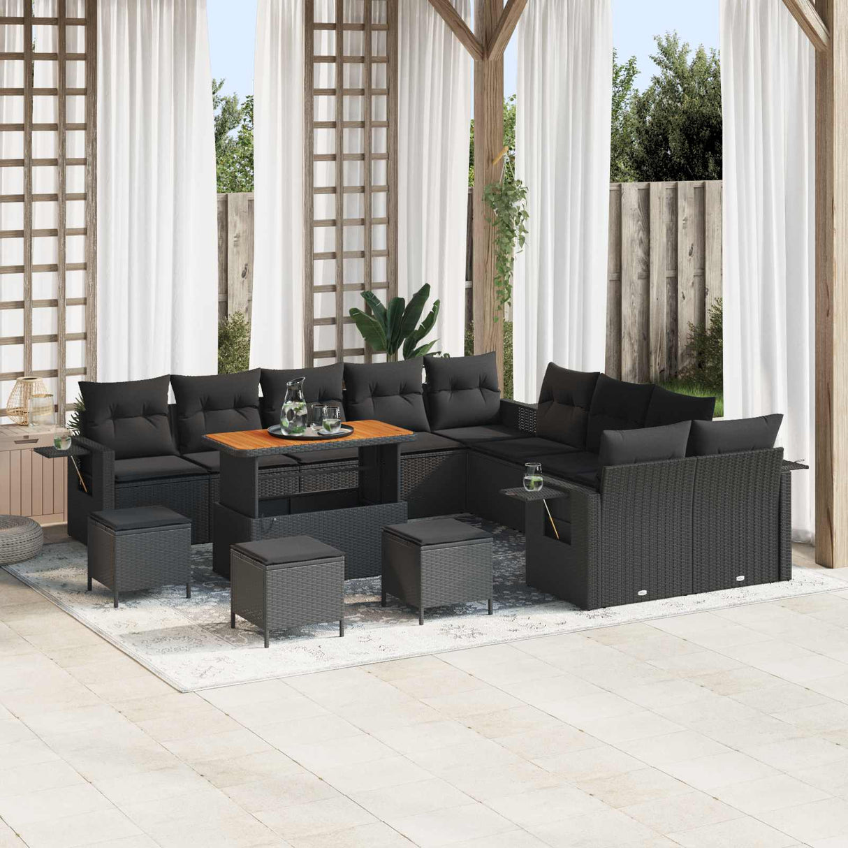 vidaXL Tuinbank Set 13 pcs Zwart poly rattan