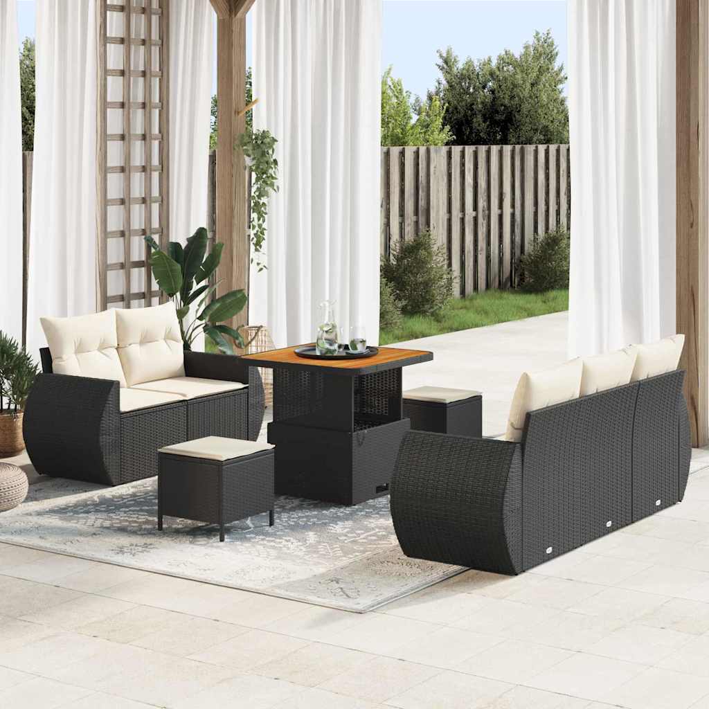 vidaXL Tuinbank Set 8 pcs Zwart poly rattan