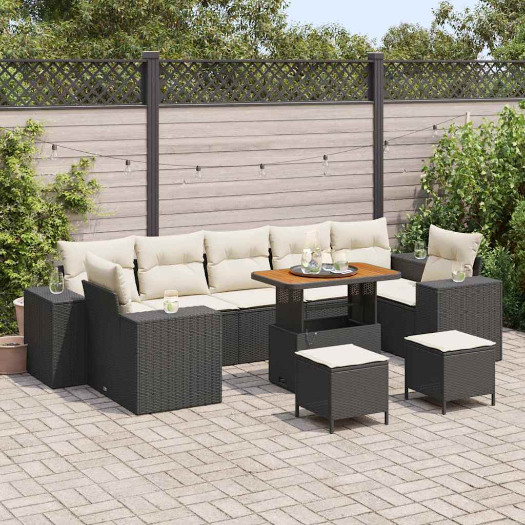 vidaXL Tuinbank Set 10 pcs Zwart poly rattan