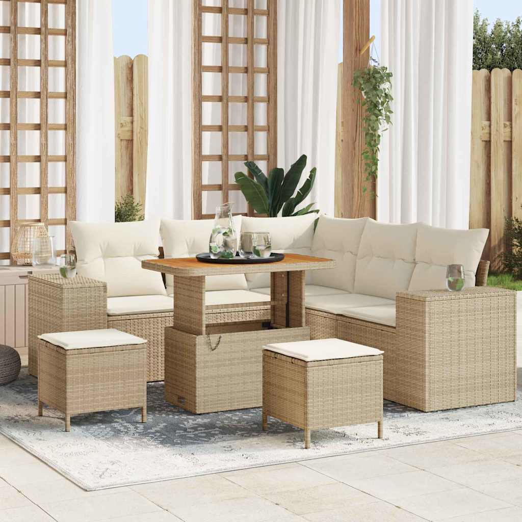 vidaXL Tuinbank Set met kussen 8 pcs Zwart poly rattan