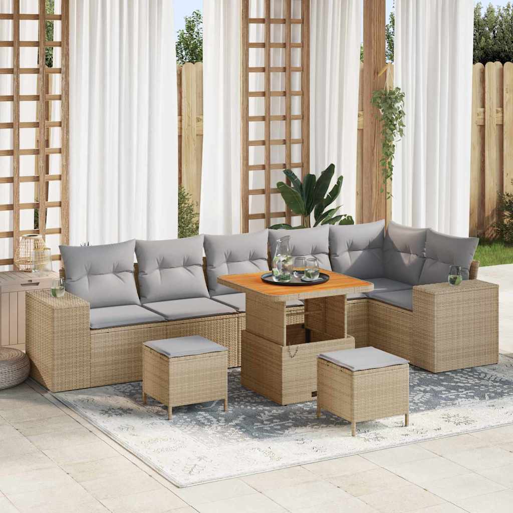 vidaXL Tuinbank Set met kussen 9 pcs Zwart poly rattan
