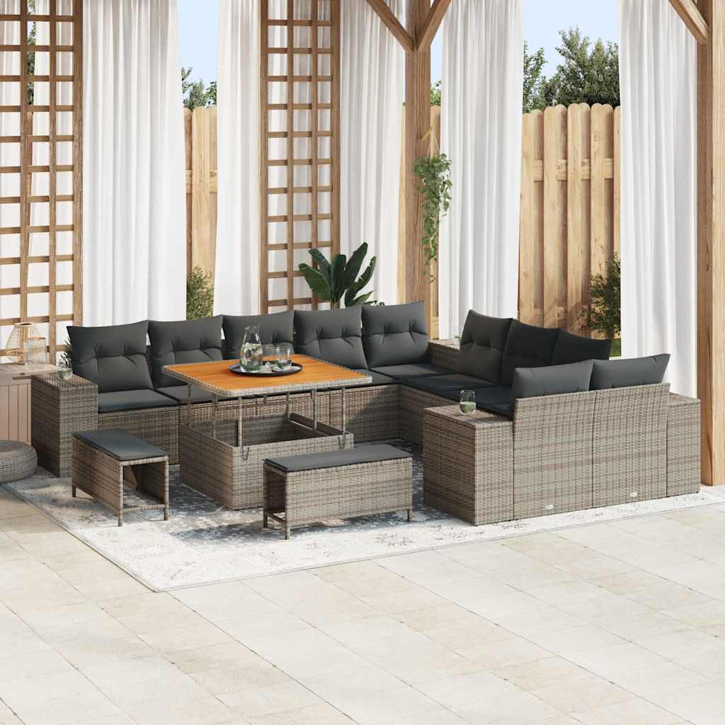 vidaXL Tuinbank Set met kussen 13 pcs Zwart poly rattan