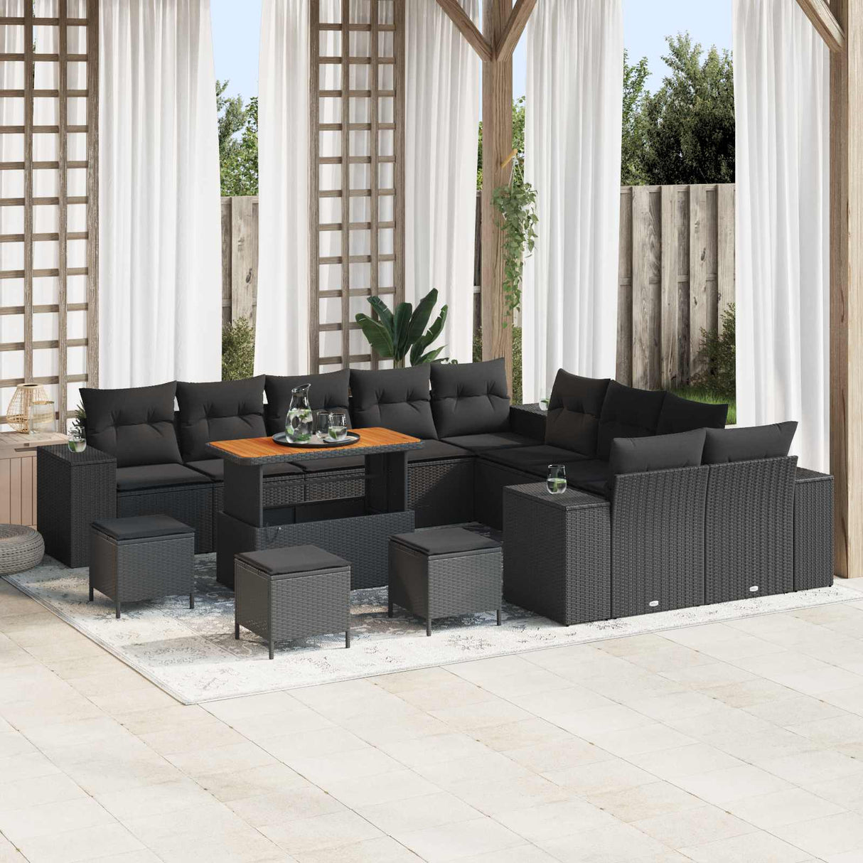 vidaXL Tuinbank Set met kussen 13 pcs Zwart poly rattan